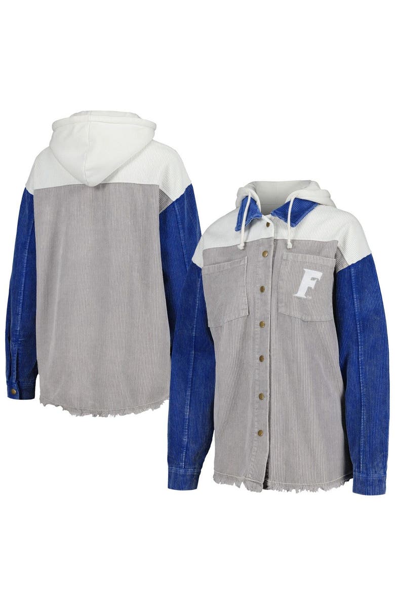 GAMEDAY COUTURE Women's Gameday Couture Gray Florida Gators Vintage Wash Corduroy Full-Snap Hooded Shacket, Main, color, Gray