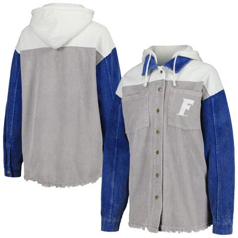 Women's Gameday Couture Gray Florida Gators Vintage Wash Corduroy Full-Snap Hooded Shacket