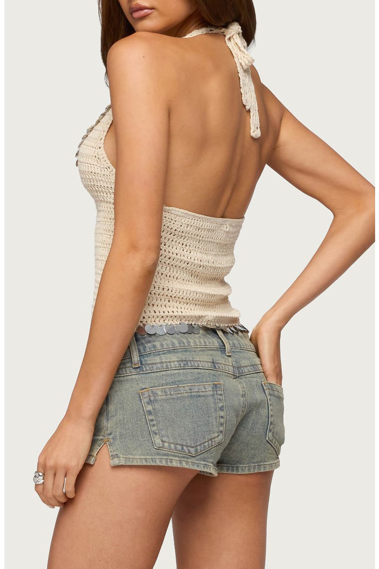 Kimiko Sequin Embellished Crochet Halter Top, Alternate, color, BEIGE