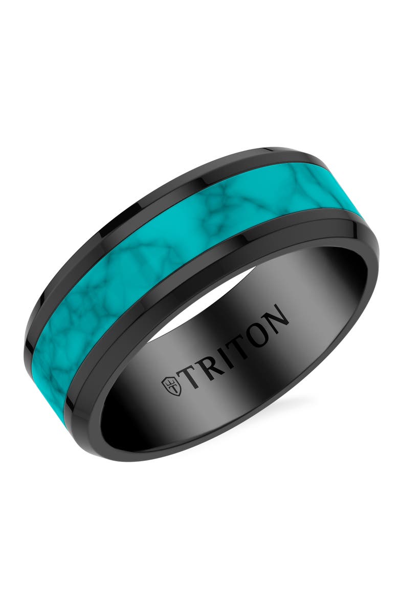 8MM Black Tungsten Carbide and Turquoise Ring, Main, color, Black