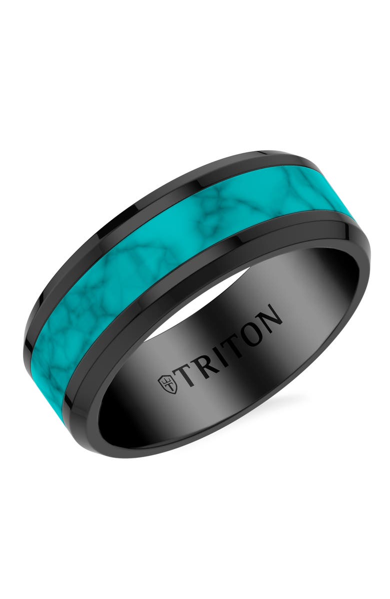 Triton 8MM Black Tungsten Carbide and Turquoise Ring, Main, color, Black