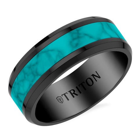 8MM Black Tungsten Carbide and Turquoise Ring