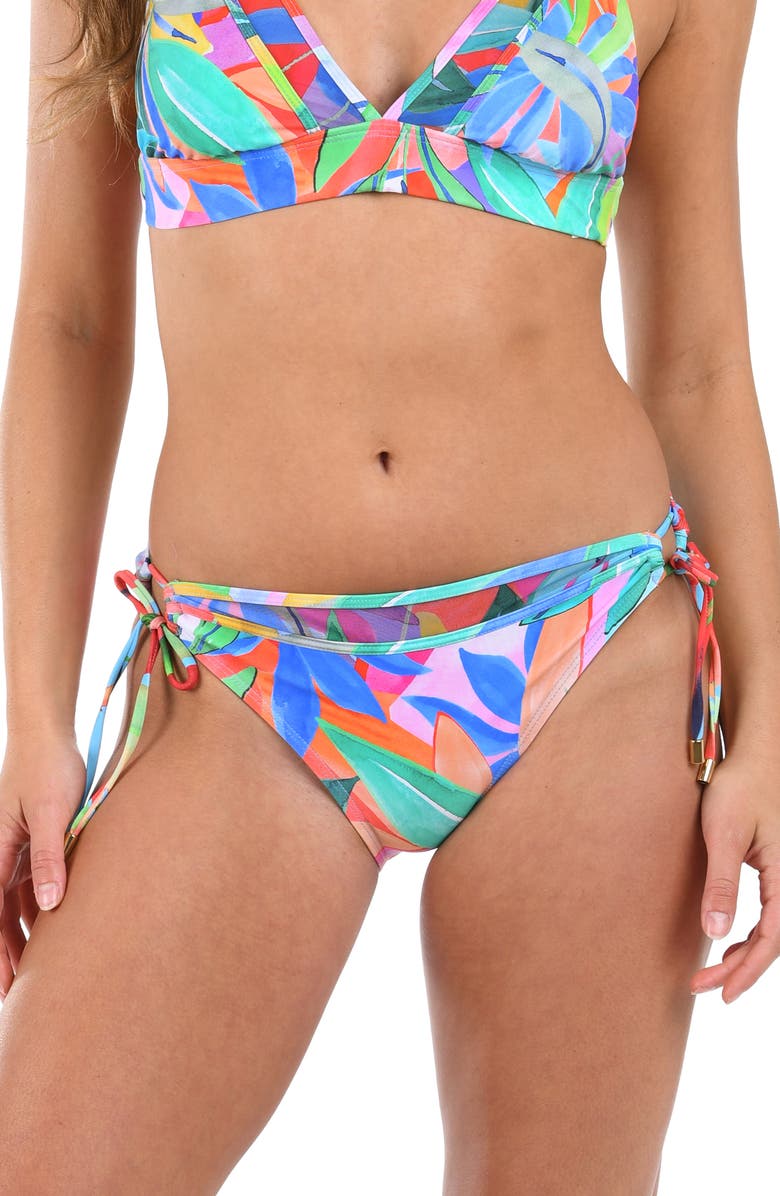 La Blanca Tropi-Flage Adjustable Loop Bikini Bottoms, Main, color, Blue/ Green Multi