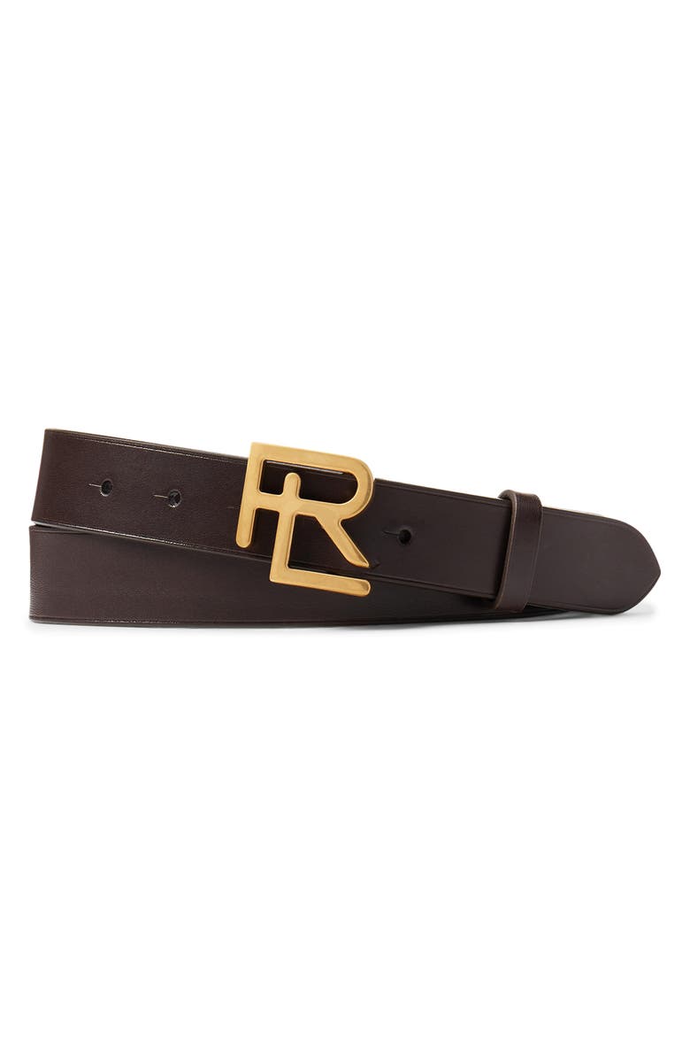 Ralph Lauren Purple Label Monogram Buckle Leather Belt, Main, color, 