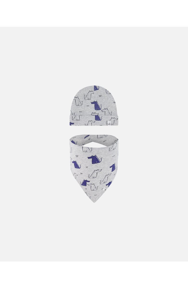 Deux par Deux Baby Boy's Organic Cotton Hat And Bib Set Grey Mix Printed Dogs, Main, color,