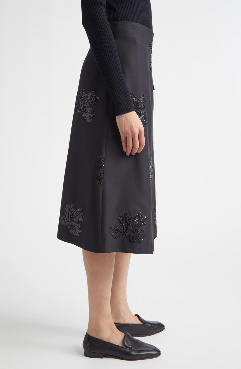 Herno Sequin Embroidered Flannel Wrap Skirt, Alternate, color, Nero