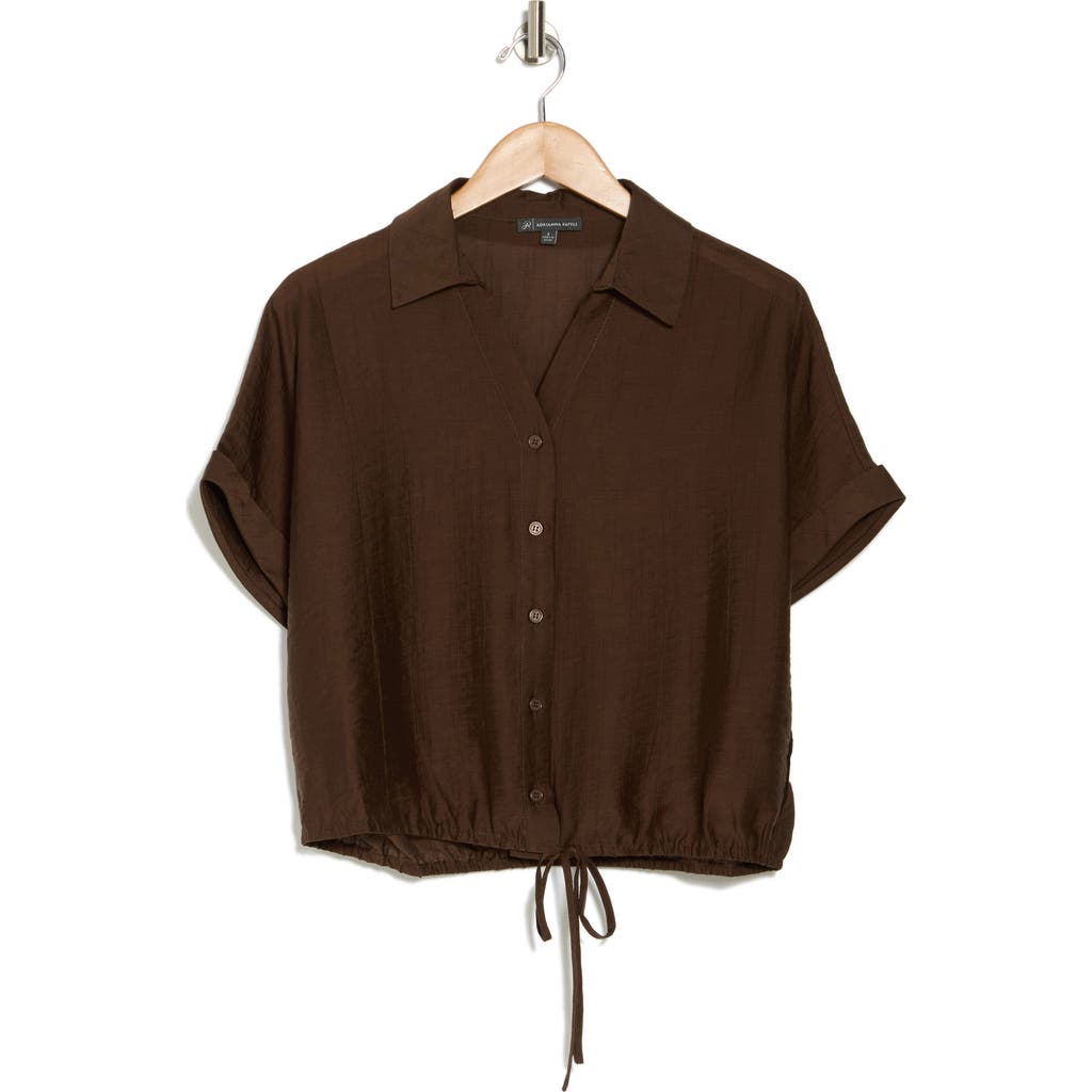 ADRIANNA PAPELL ADRIANNA PAPELL SHORT SLEEVE TIE HEM BUTTON-UP SHIRT