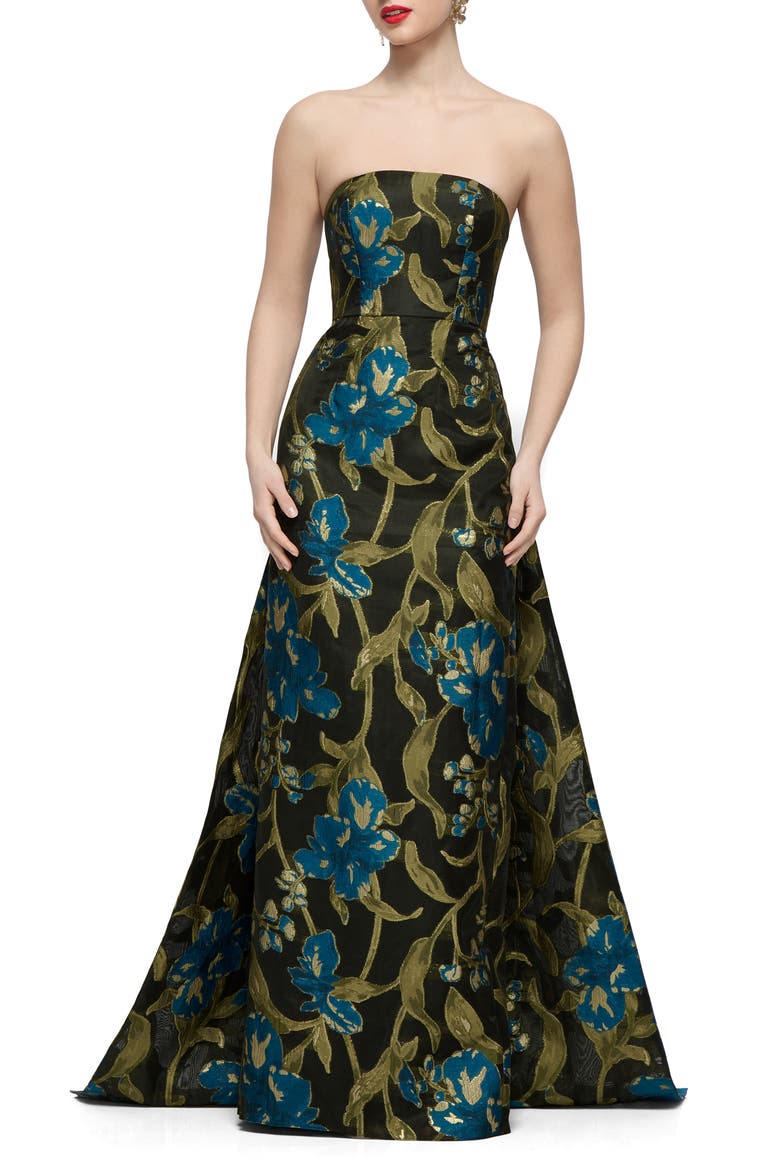 Lee Floral Print Convertible Gown, Main, color, PEACOCK BLUE MULTI