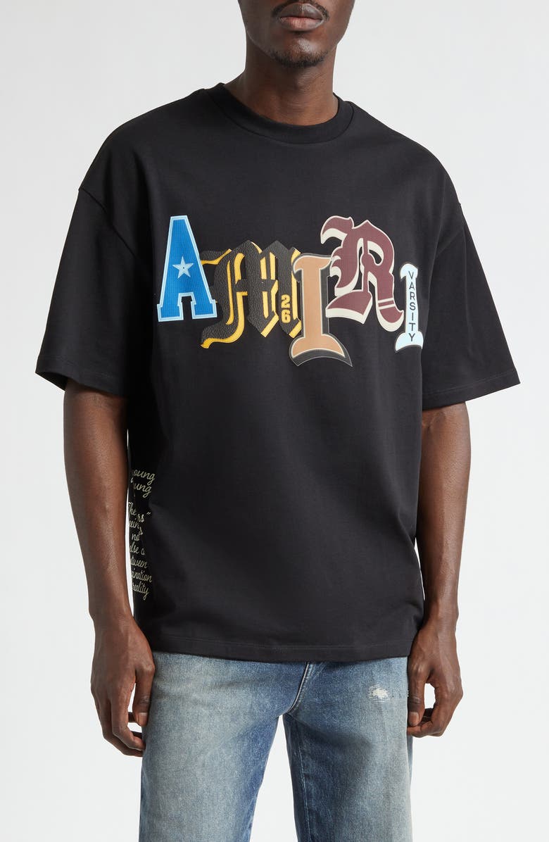 AMIRI Varsity Patch Oversize Cotton T-Shirt, Main, color, Black
