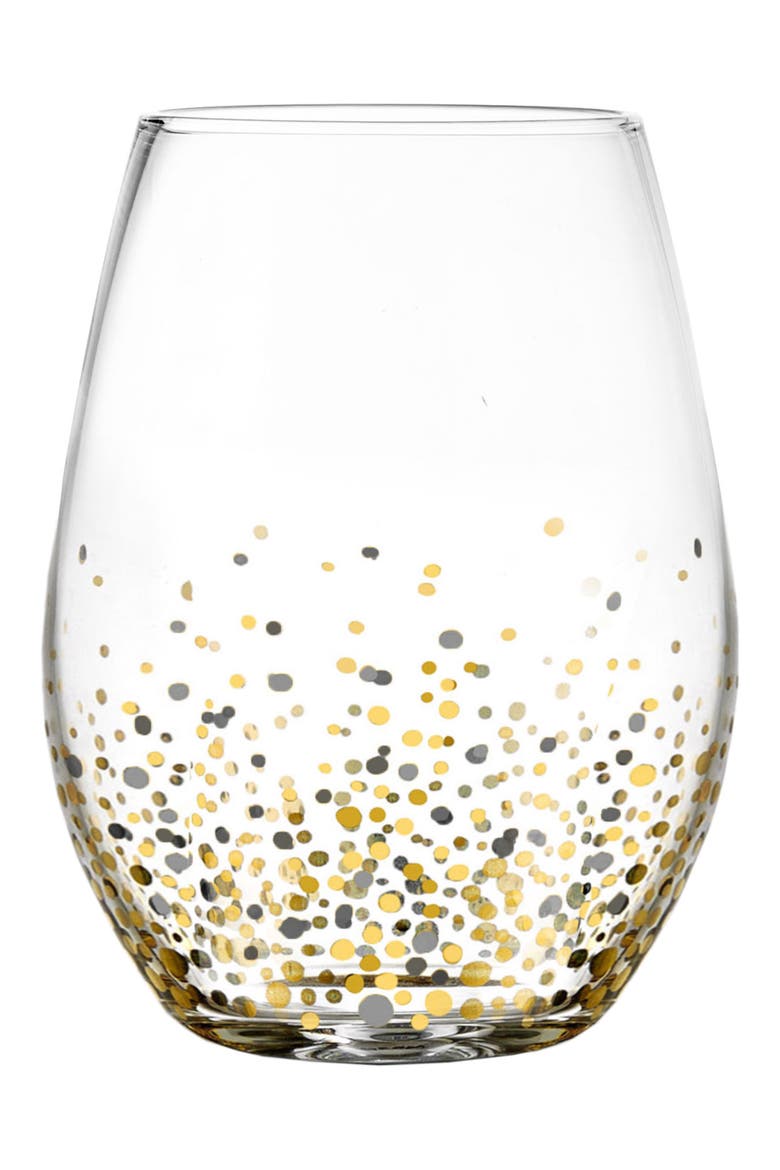 Set of 4 Confetti Stemless Wine Glasses, Main, color, BLACK/ GOLD