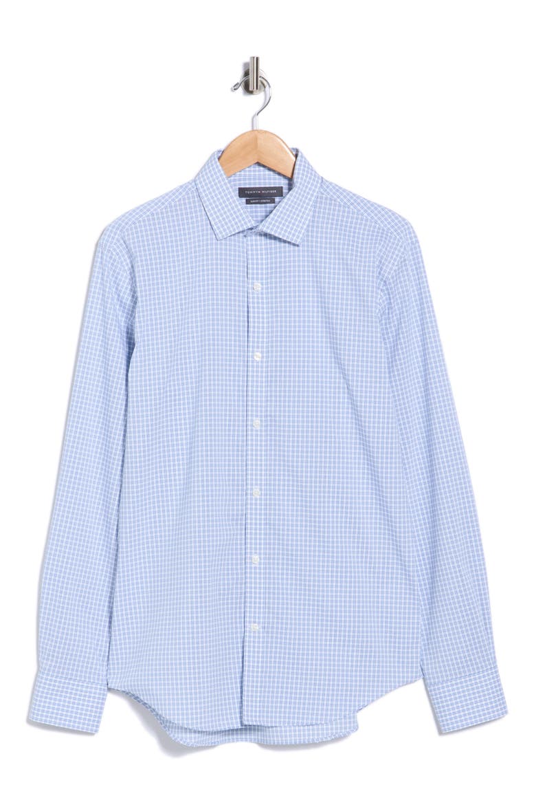 Slim Fit Stretch Gingham Shirt, Main, color, TEAL MULTI