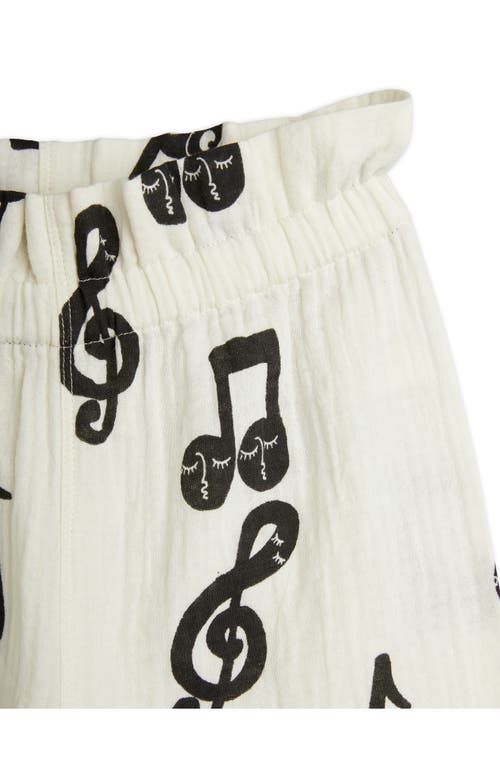Mini Rodini Kids' Note Print Organic Cotton Muslin Drawstring Pants In White