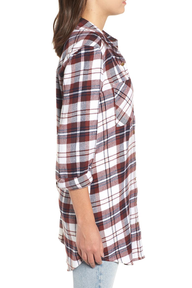Plaid Flannel Tunic, Alternate, color, IVORY CAMEL PLAID
