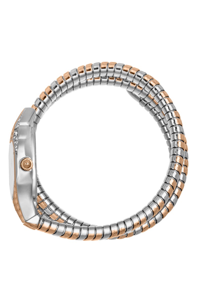 Just Cavalli Snake Wraparound Bracelet Watch, 22mm x 35mm, Alternate, color, Two Tone Silver / Rose Gold