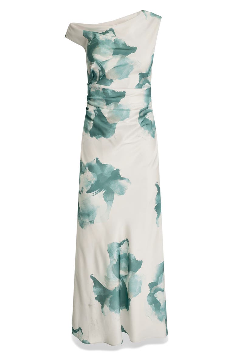 Water Lily Print One-Shoulder Gown, Alternate, color, WATRLILY