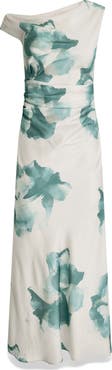 Donna Karan New York Water Lily Print One-Shoulder Gown