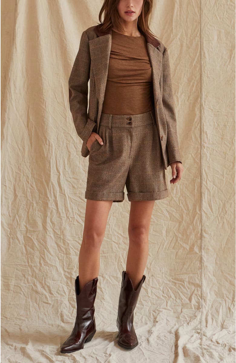 CRESCENT Herringbone Contrast Faux Suede Blazer, Alternate, color, Brown