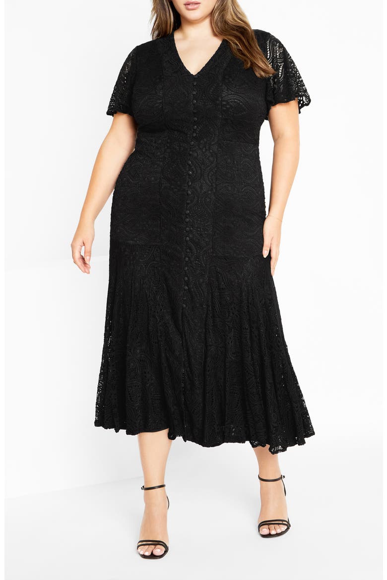 Christa Lace Midi Dress, Main, color, BLACK