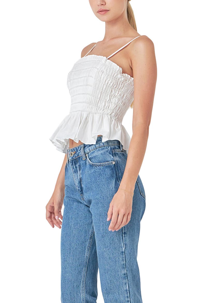 Bead Pleated Peplum Camisole, Alternate, color, WHITE