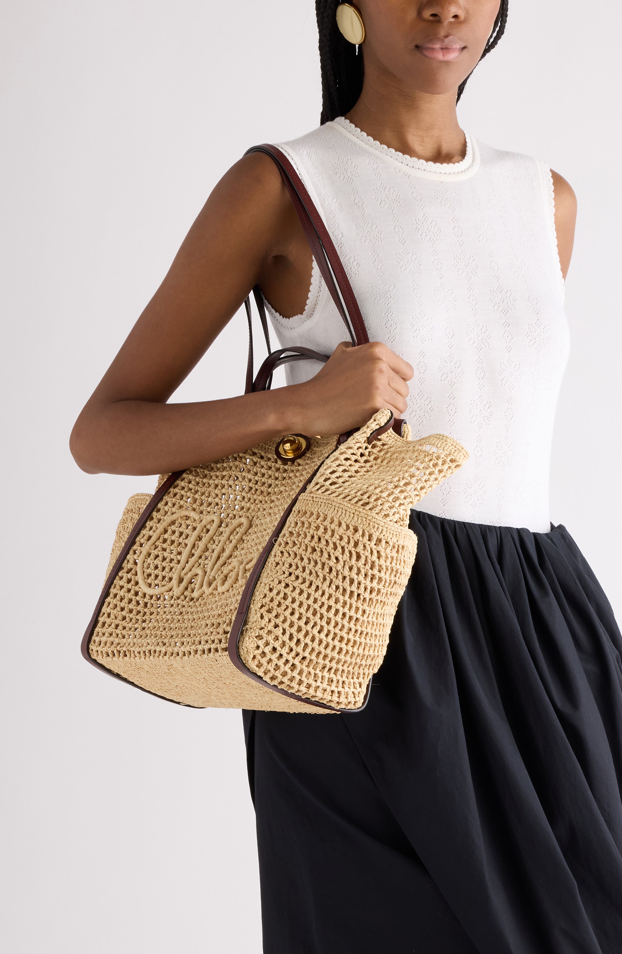 Chloé Summer Banana Raffia Tote, Alternate, color, Hot Sand