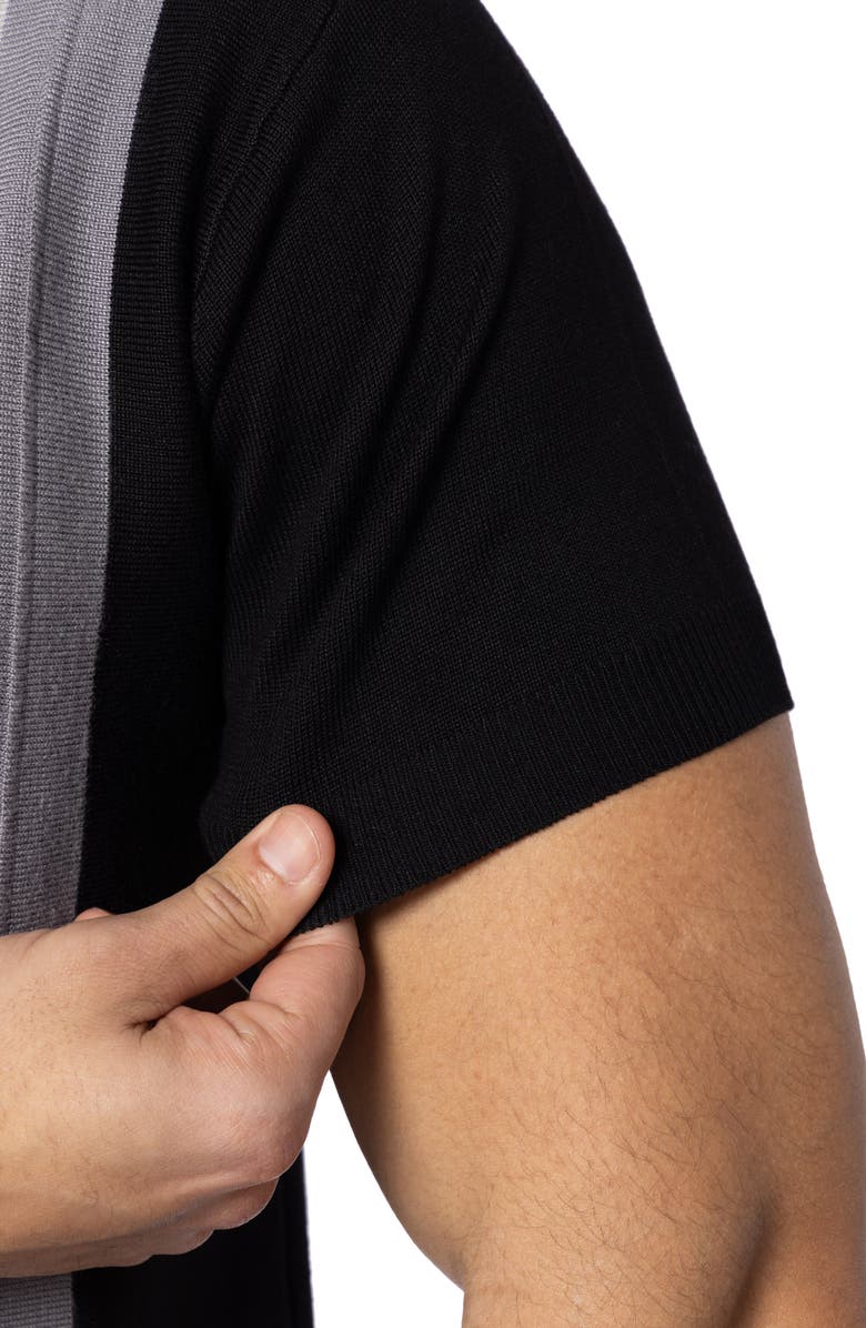 Spring + Mercer Stripe Short Sleeve Button-Up Polo Sweater, Alternate, color, 