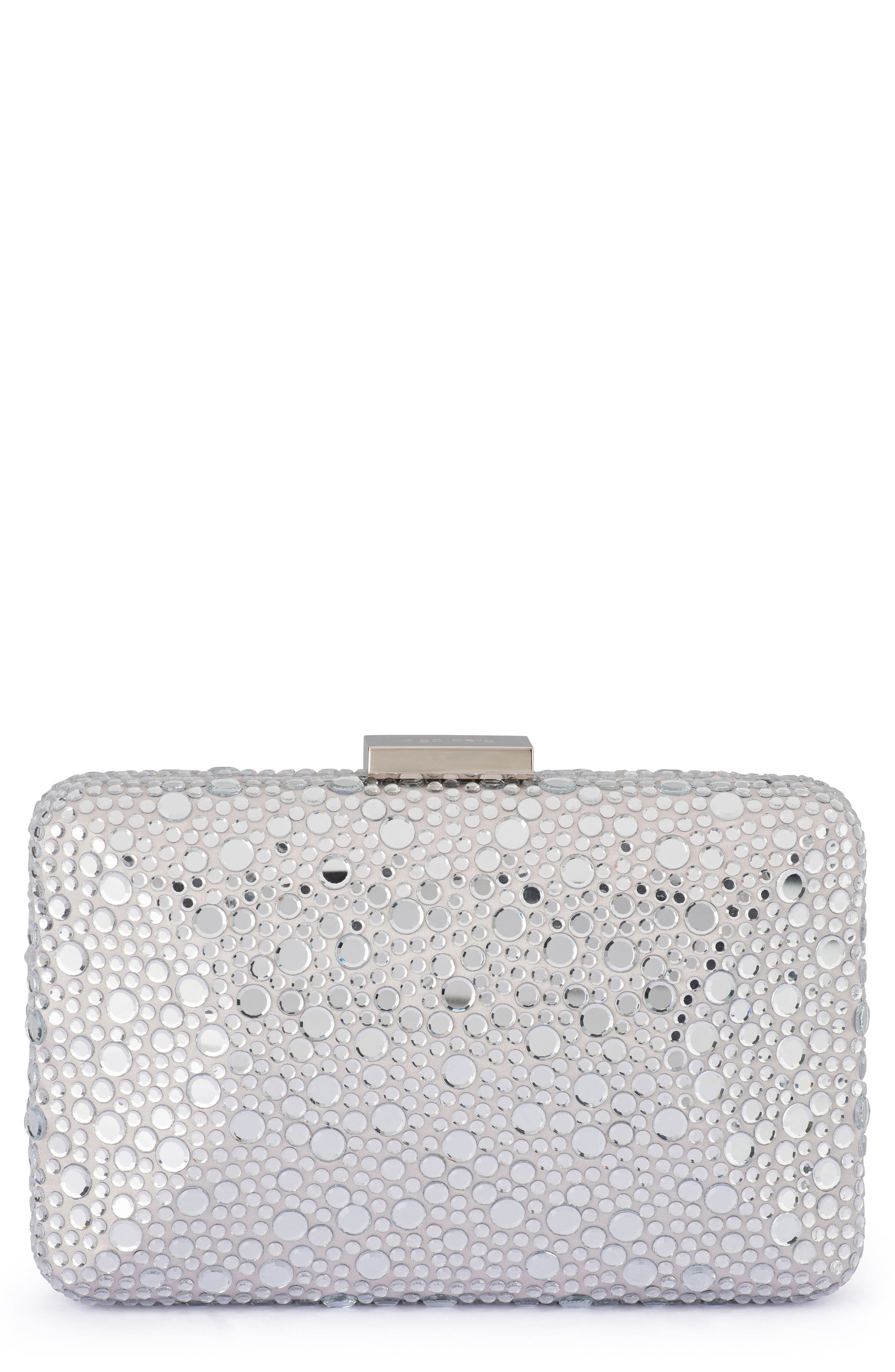 Olga Berg Harriet Crystal Frame Clutch, Main, color, Silver
