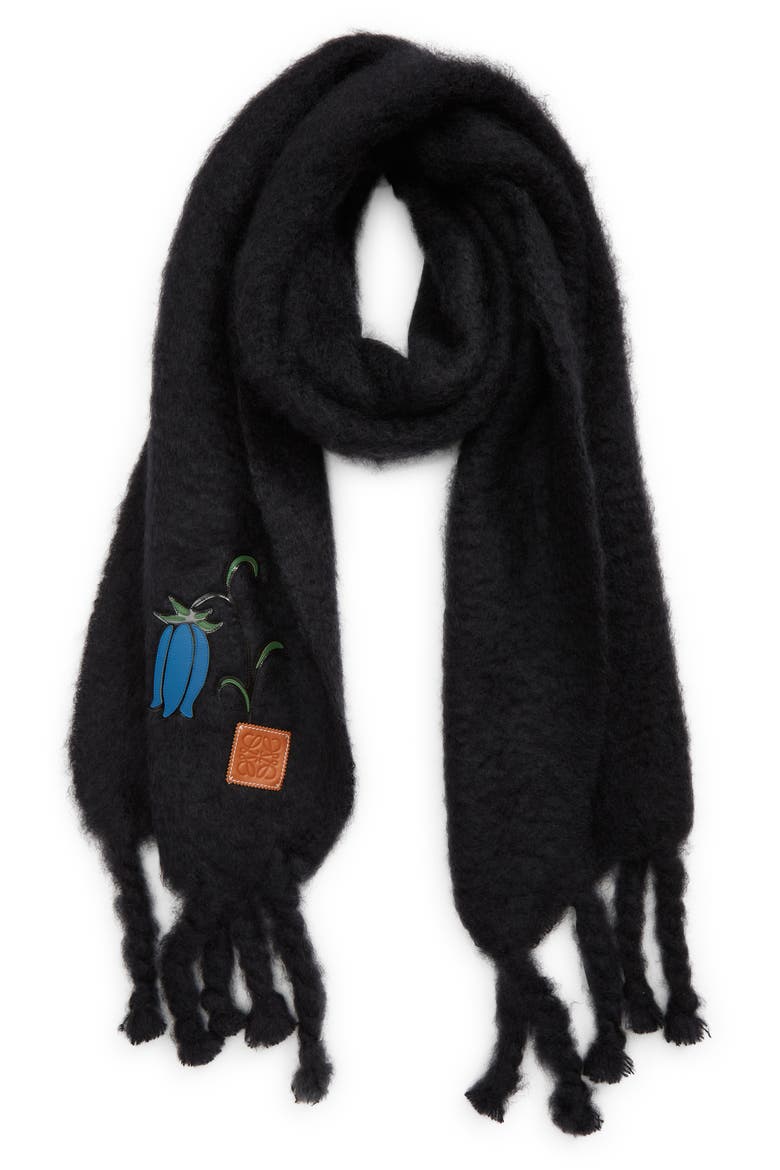 Bluebell Anagram Mohair Blend Scarf, Main, color, BLACK
