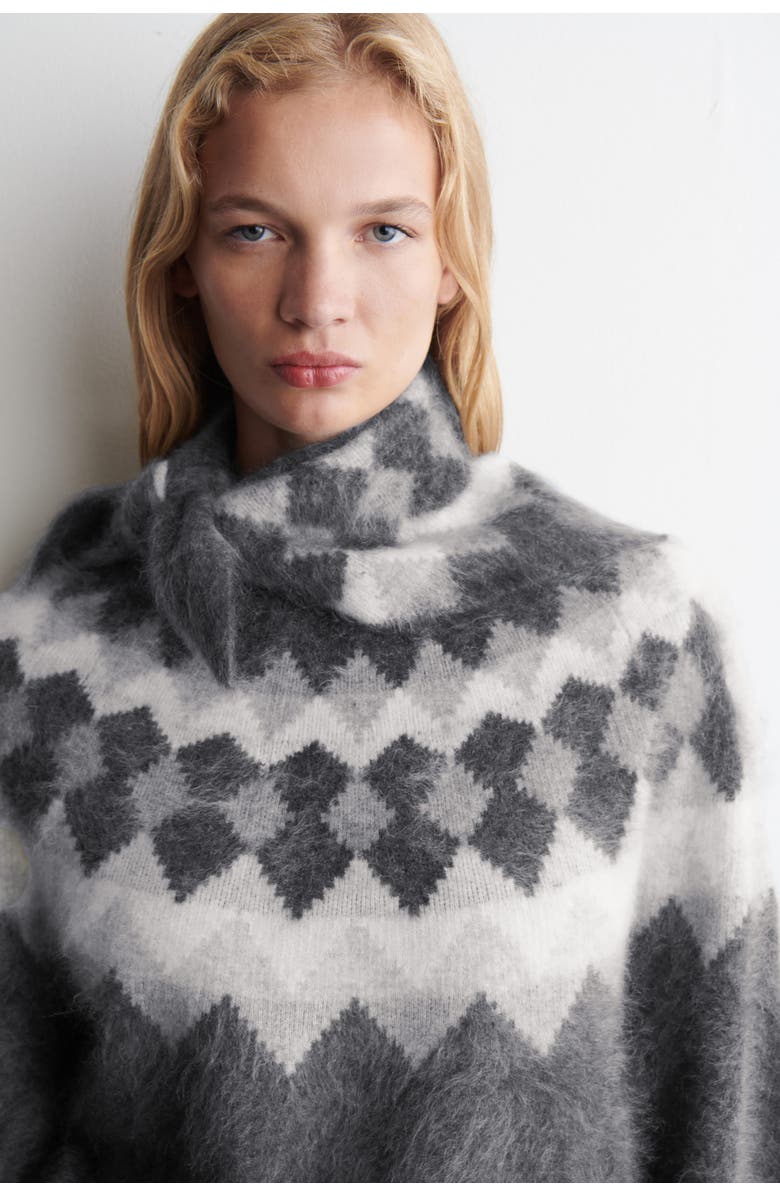 COS Fair Isle Brushed-cashmere Jumper, Alternate, color, Charcoal / Gray