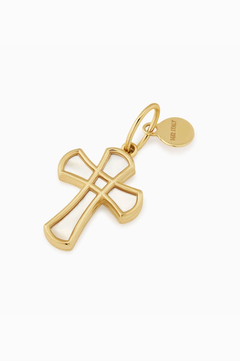 14K Gold Bless Me Cross Pendant Charm, Alternate, color, 14K Gold, Mother of Pearl
