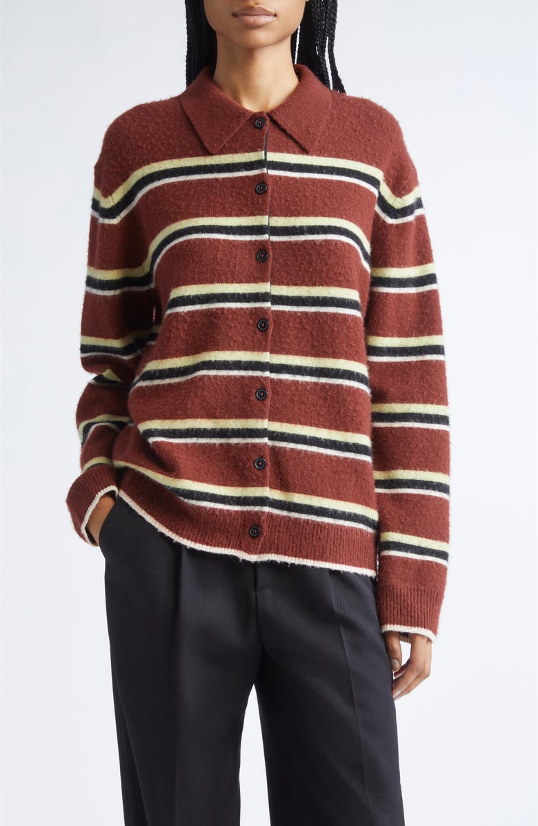 ZANKOV Andrew Stripe Merino Wool & Cashmere Cardigan, Main, color, Stripe-Tobacco