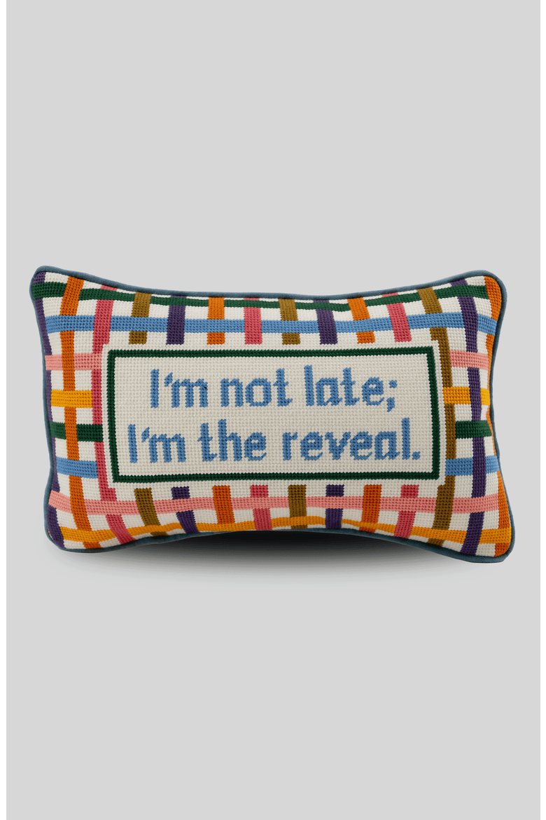 I'm The Reveal Needlepoint Pillow, Main, color, Dusty Teal