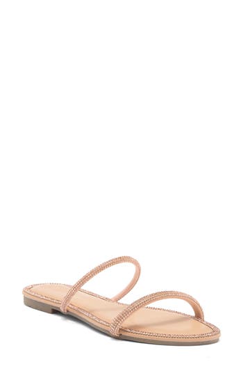 Wild Diva Lounge Roo Rhinestone Slide Sandal In Beige