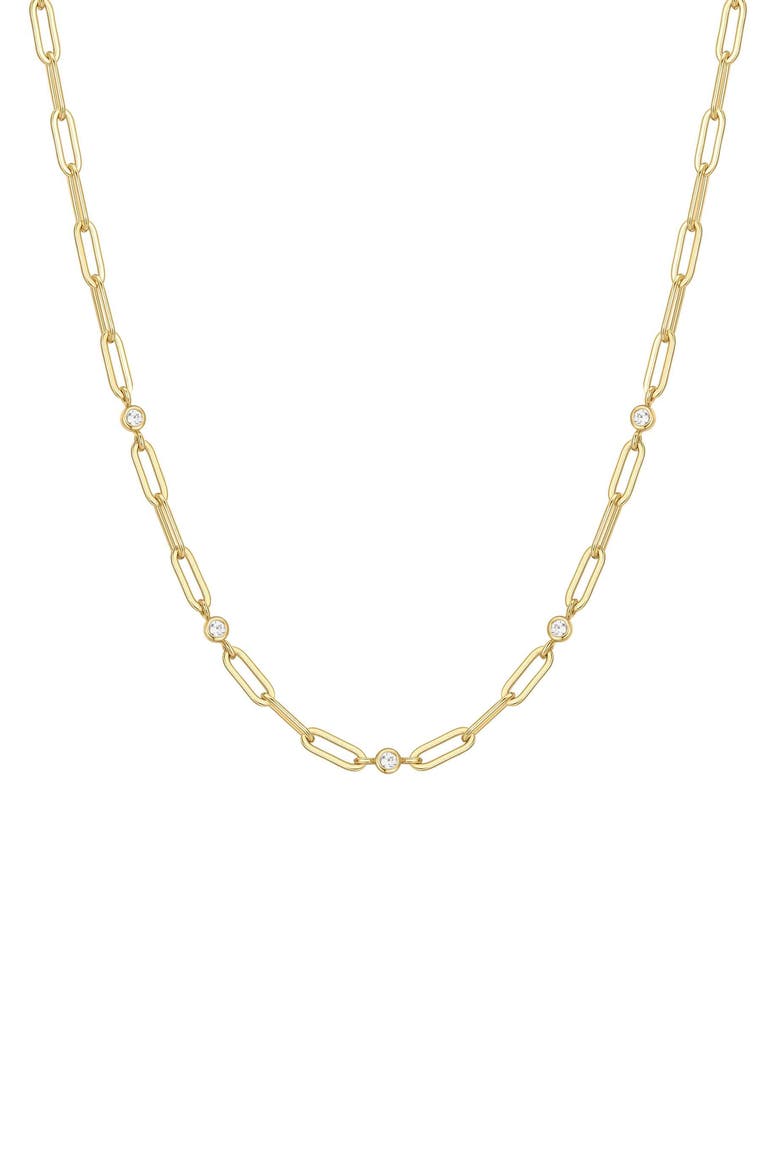 Bezel Cubic Zirconia Station Chain Necklace, Main, color, SHINY GOLD
