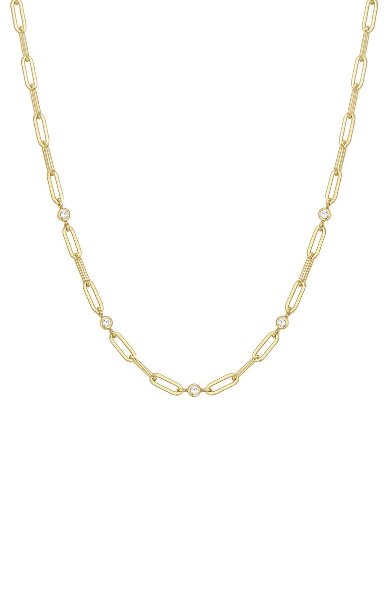 ANIA HAIE Bezel Cubic Zirconia Station Chain Necklace, Main, color, Shiny Gold