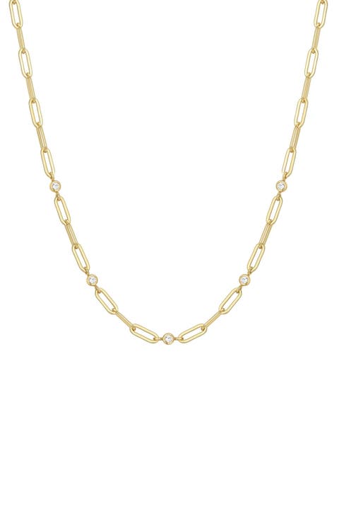 Bezel Cubic Zirconia Station Chain Necklace