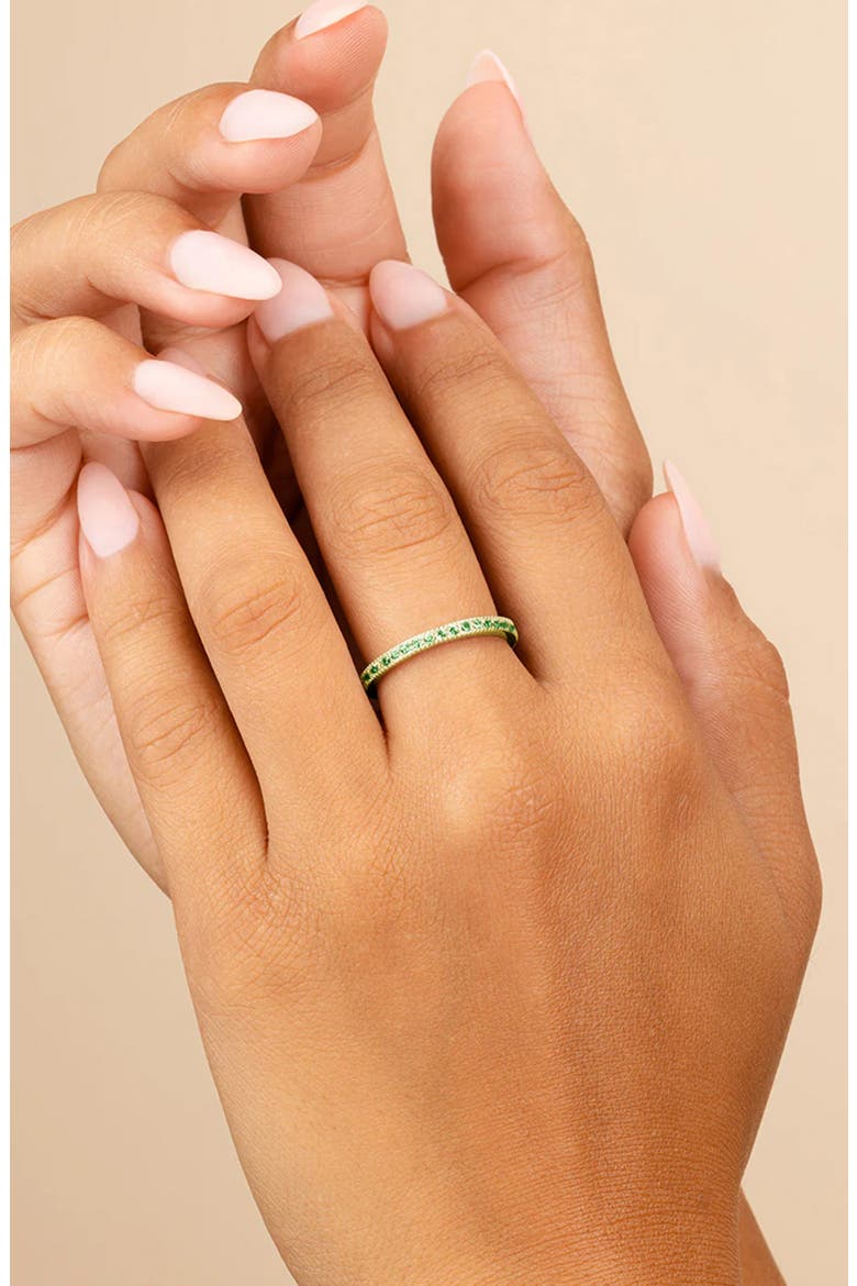 Cubic Zirconia Pavé Thin Band Ring, Alternate, color, GOLD/ EMERALD