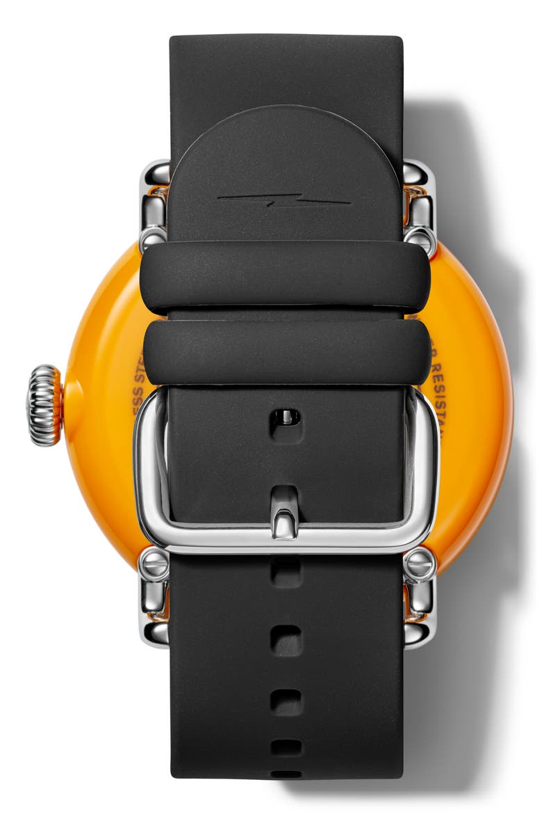 Detrola No.2 Silicone Strap Watch, 43mm, Alternate, color, BLACK/ ORANGE/ SILVER