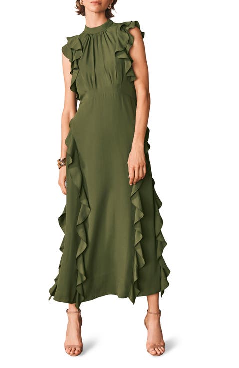 High Neck Ruffle Maxi Dress