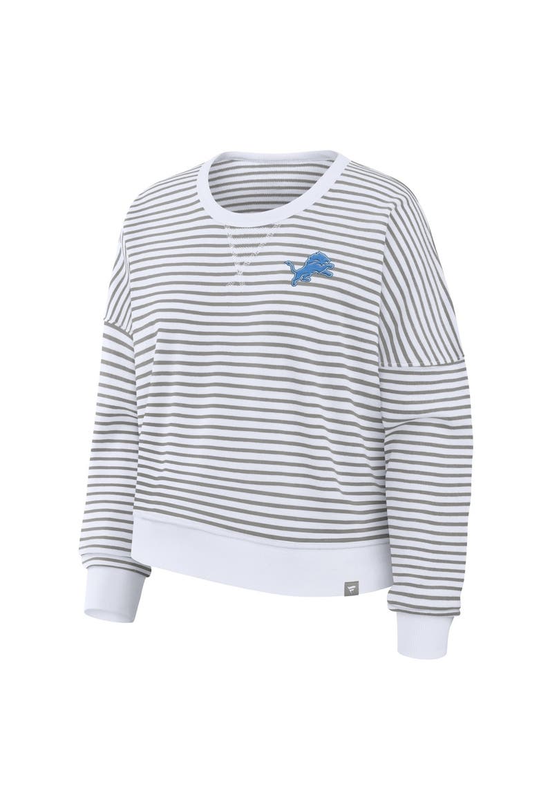 Women's Fanatics White/Gray Detroit Lions Striped Oversized French Terry Sweatshirt, Alternate, color, White