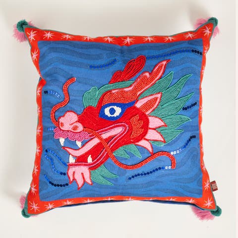 Ghuni Tasseled Embroidered 100% Cotton Home Accent Dragon
