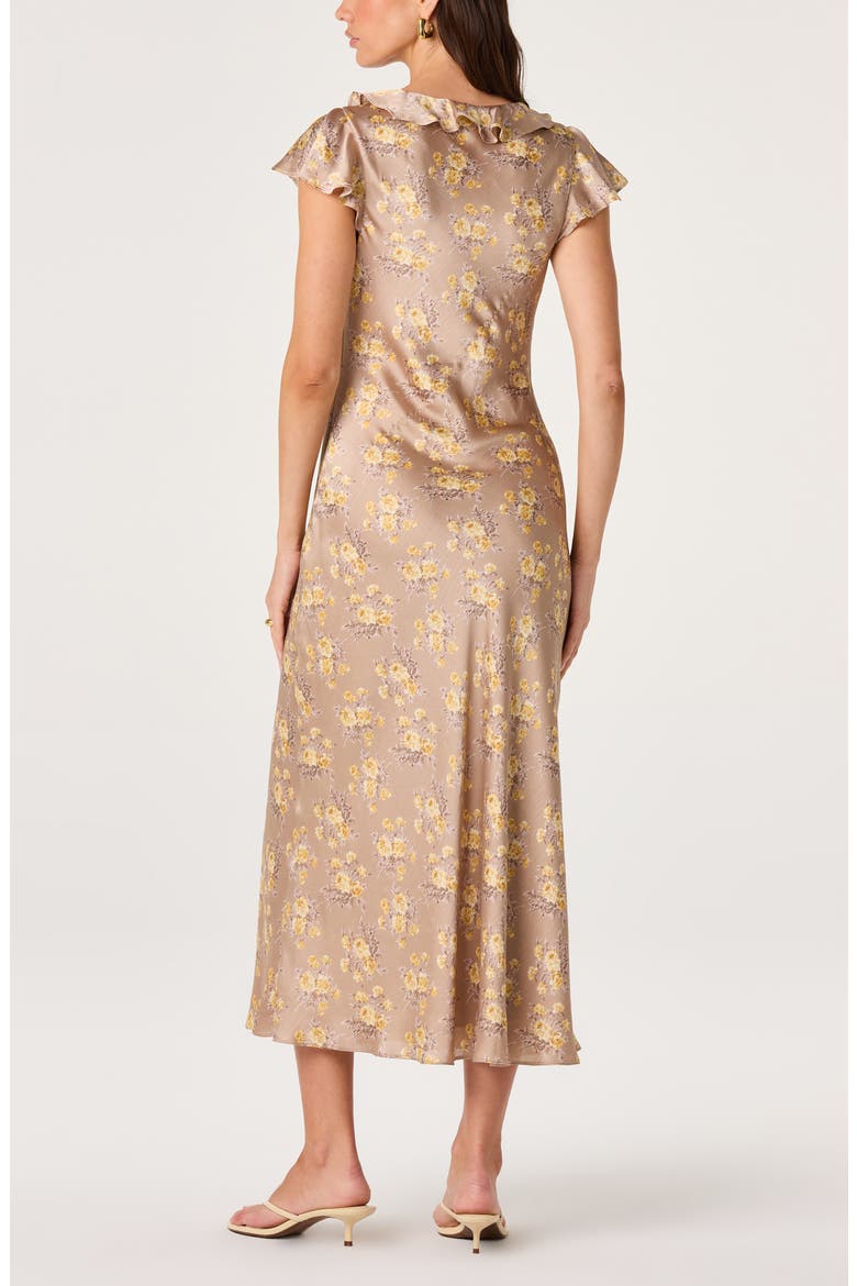 Nico Floral Ruffle Cap Sleeve Midi Dress, Alternate, color, TAUPE YELLOW FLORAL
