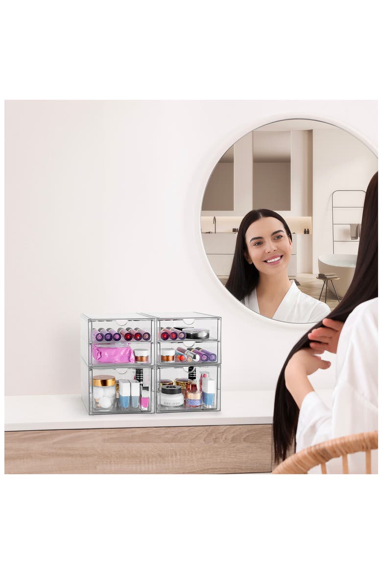 Set of 2 Cosmetics Makeup & Jewelry Storage Case Display, Alternate, color, CLEAR