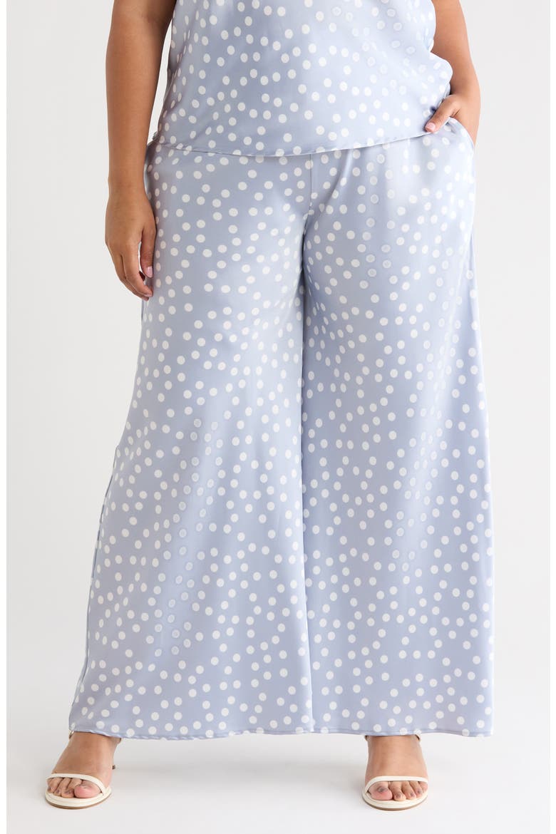 Polka Dot Satin Pants, Main, color, STEEL BLUE