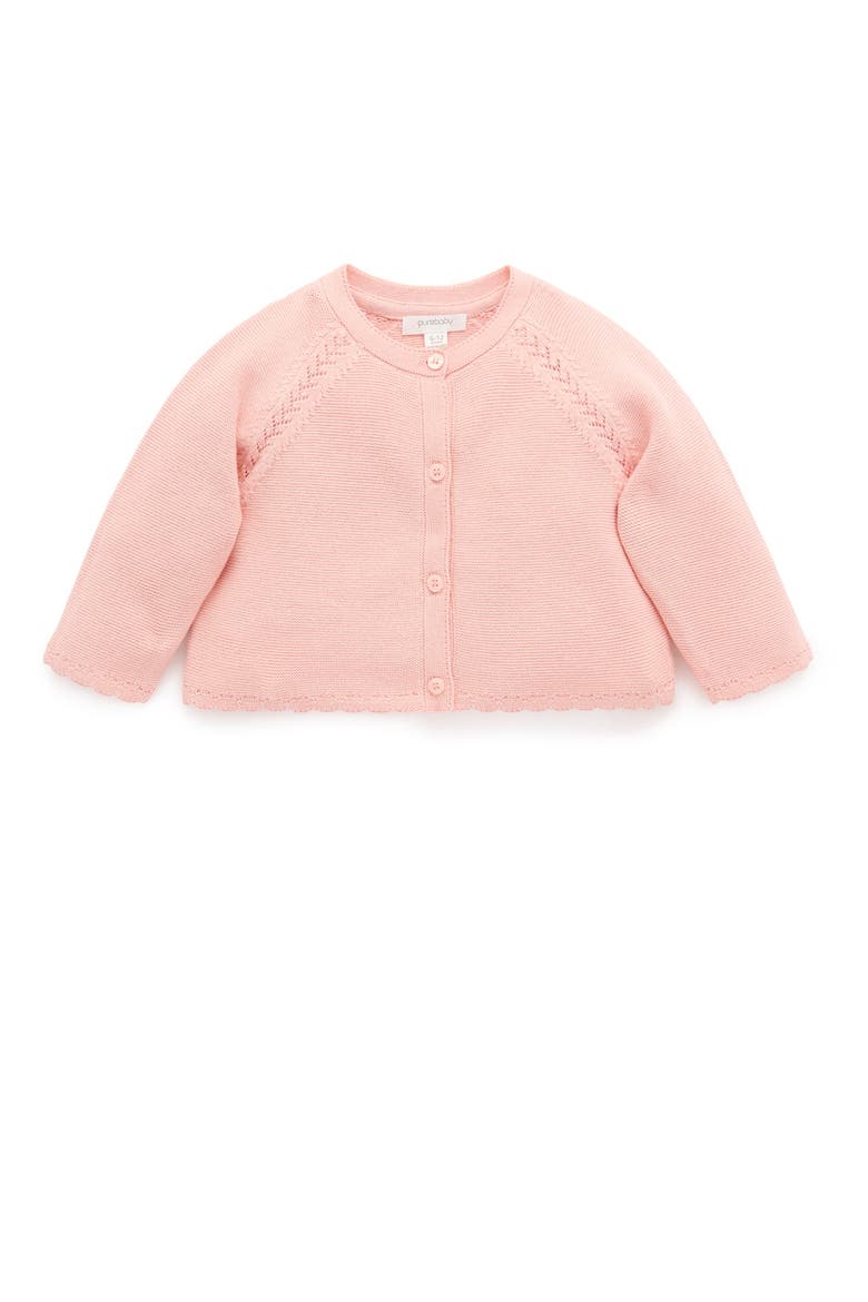 Scalloped Knit Cardigan, Main, color, Guava Melange