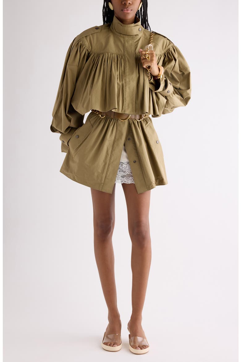 Gathered Cotton Poplin Minidress, Main, color, AMBER OLIVE