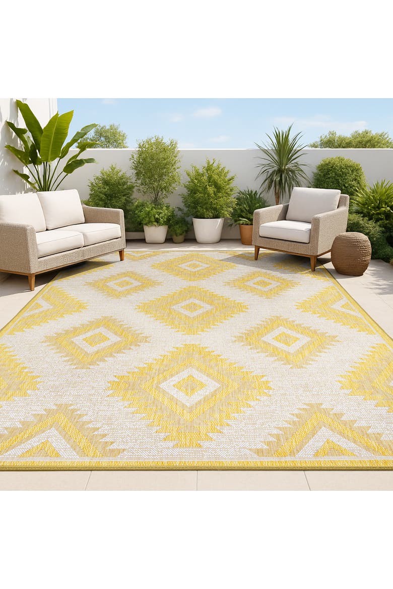 Lior Geometric Moroccan Diamond Indoor/Outdoor Area Rug, Alternate, color, Yellow/Cream