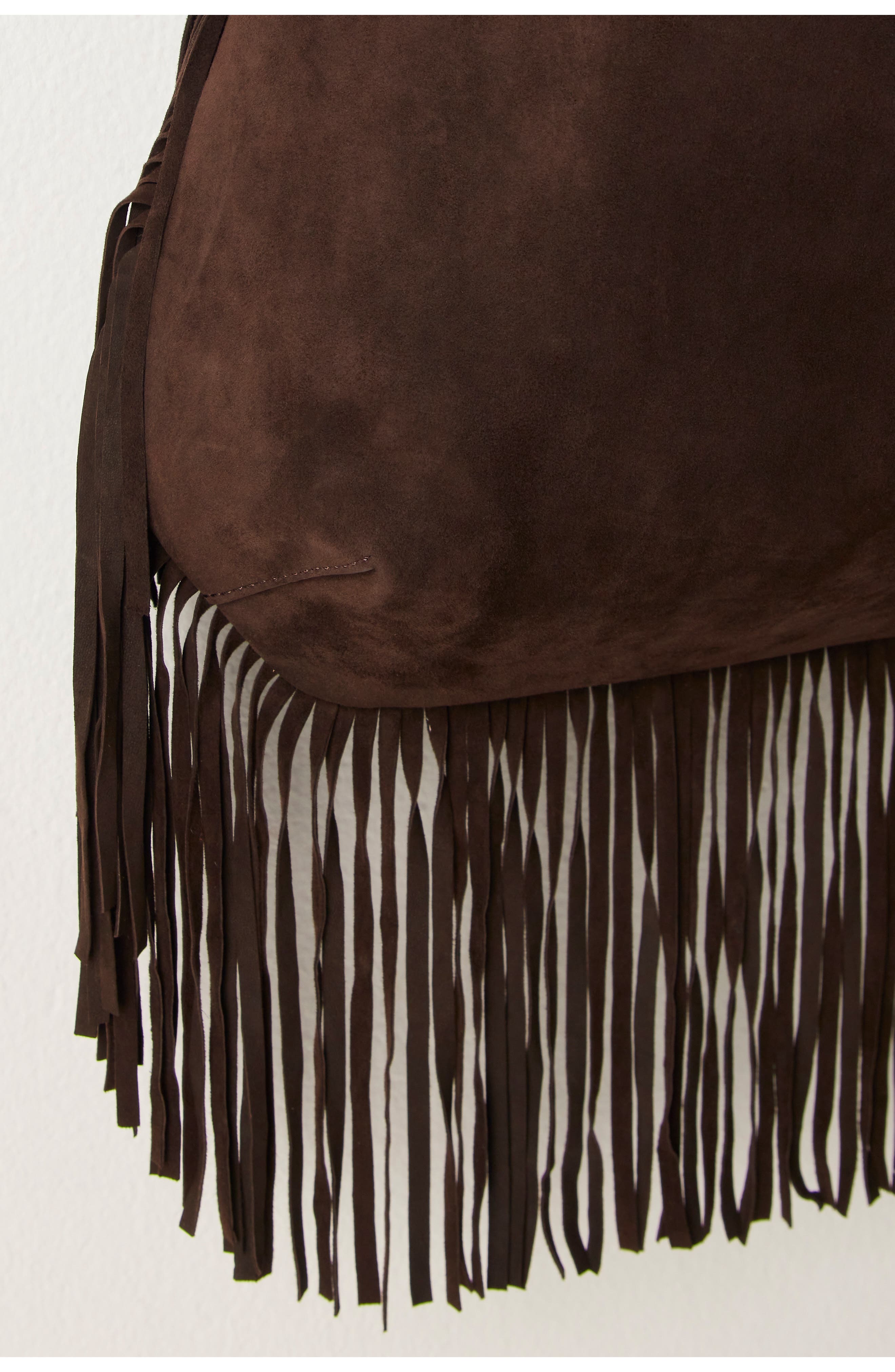 Finn Fringe Leather Shoulder Bag, Alternate, color, ESPRESSO