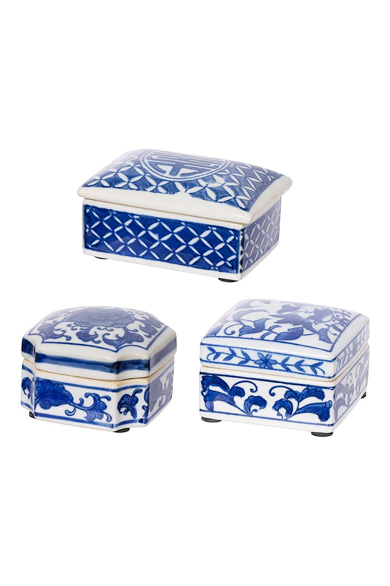 Set of 3 Porcelain Boxes, Main, color, BLUE