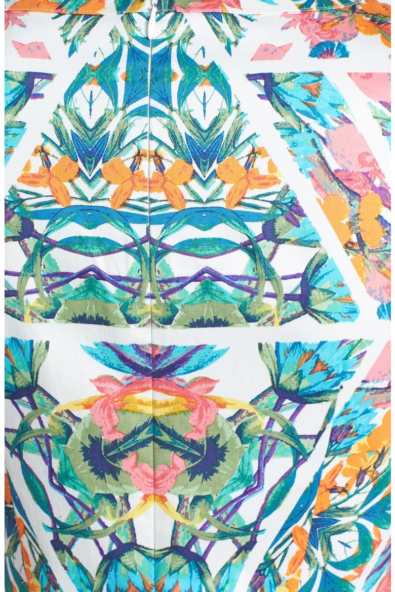 Caged Yoke Floral Print Sheath Dress, Alternate, color, IVORY MULTI