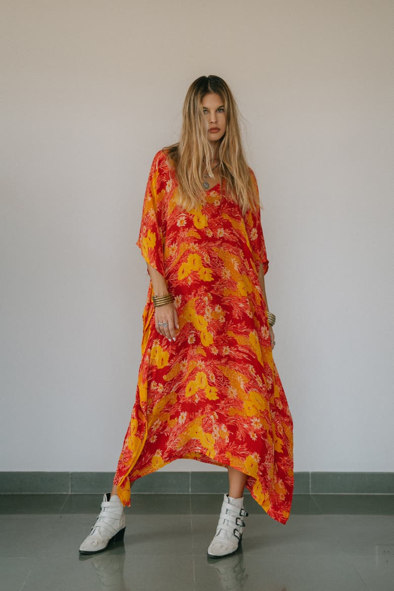 Long Caftan Waya, Alternate, color, Red & Orange